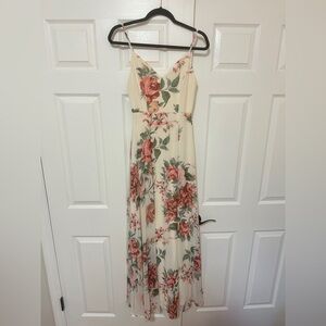 Lulus Cream Floral Print Maxi Dress Size XS Extra Small